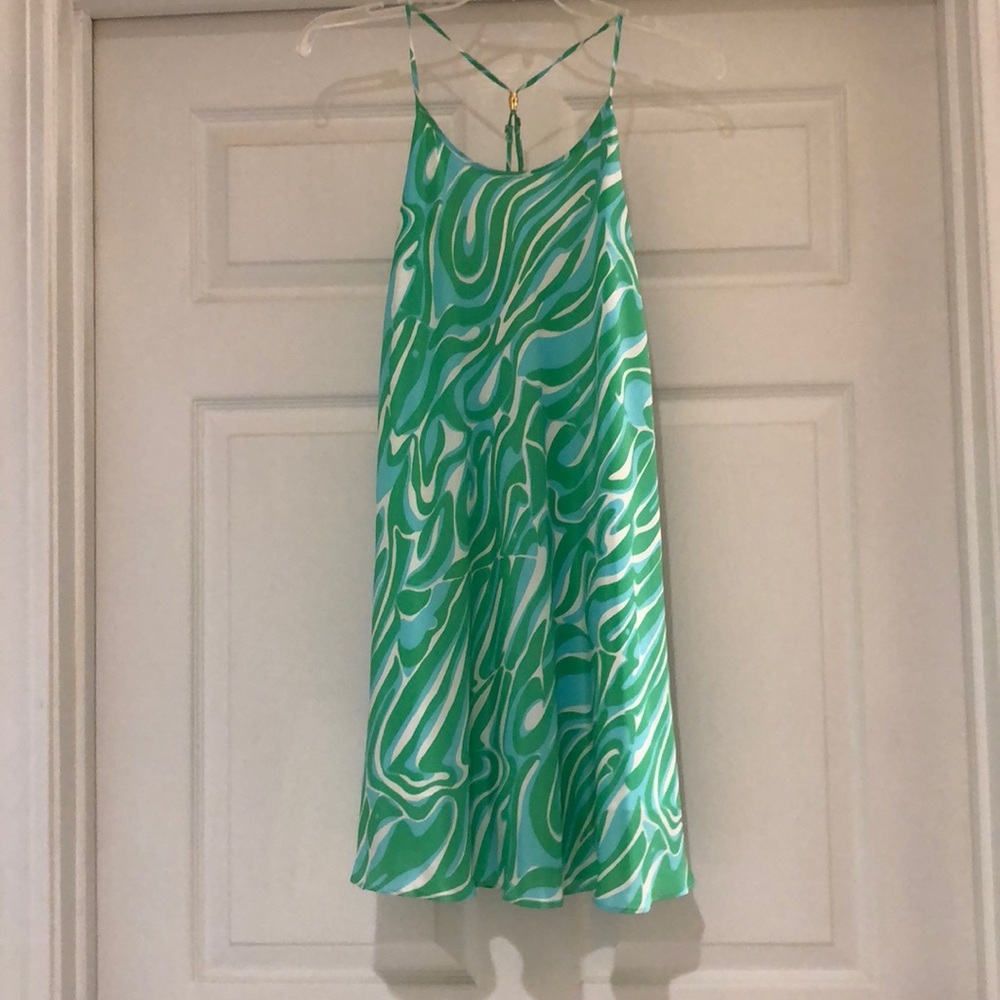 lilly pulitzer silk blue/green multi slip dress